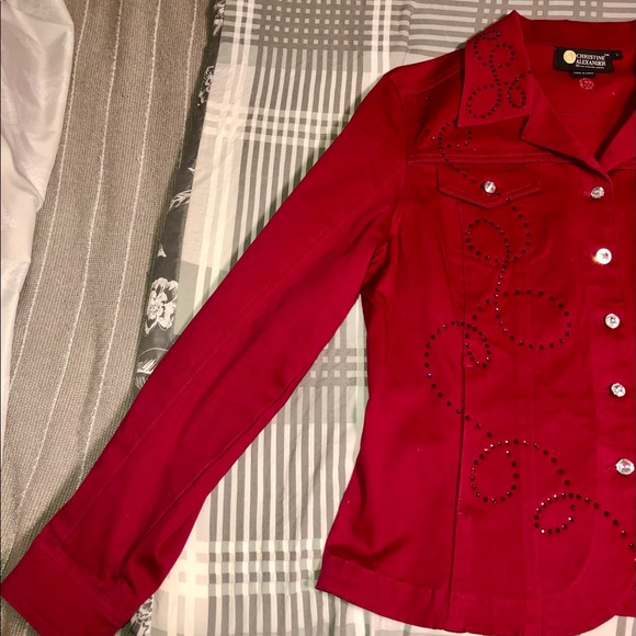 SOLD!!! Christine Alexander RED denim bling faux diamond L - Picture 4 of 14